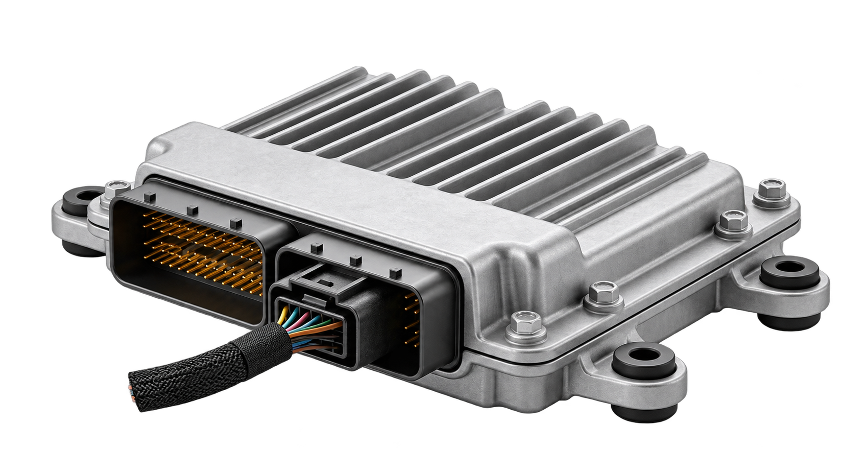Automotive engine control module shown as an isolated cutout